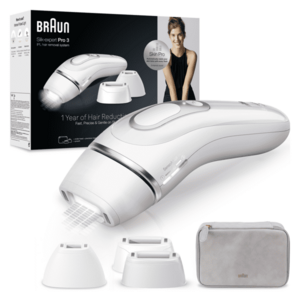 Epilator IPL Braun Silk-expert PRO 3 PL3230 Senzor automat & continuu Skin pro, 300.000 impulsuri, 3 niveluri de intensitate, 100 de impulsuri pe minut, Trusa de voiaj, Alb/Silver imagine