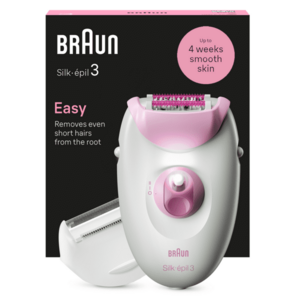 Epilator Braun Silk-épil 3 3-031, MicroGrip, Smart Light, 20 de pensete, Cap de ras + Pieptene, 2 viteze, Roz imagine