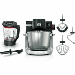 Robot de bucatarie cu cantar Bosch MUMS6ZS17, 1600 W, 7 programe automate, Blender ThermoSafeglass cu capacitate de 2.3 l, Bol otel inox 5, 5 l, 7 trepte de putere, Mixare planetara 3D, Negru imagine