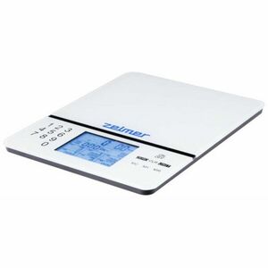 Cantar de bucatarie cu calculator calorii Zelmer ZKS1500N, capacitate maxima 5 kg, precizie masurare 1 g, afisaj tactil , display LCD, suprafata de sticla, alb imagine