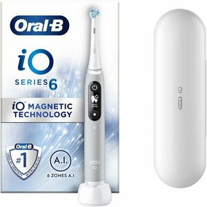 Periuta de dinti electrica Oral-B iO6 cu Tehnologie Magnetica si Micro-Vibratii, Inteligenta artificiala, Display led interactiv, Senzor de presiune Smart, Timer vizibil, 5 moduri, 1 capat, Trusa de calatorie, Gri imagine