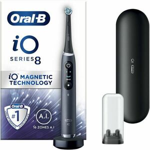 Periuta de dinti electrica Oral-B iO8 cu Tehnologie Magnetica si Micro-Vibratii, Inteligenta artificiala, Display led interactiv, Senzor de presiune Smart, Timer vizibil, 6 moduri, 1 capat, Suport rezerve, Incarcator magnetic, Trusa de calatorie, Negru imagine