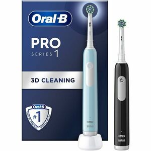 Set 2x Periuta de dinti electrica Oral-B Pro 1, Curatare 3D, 3 programe, 1 capat de periaj, Negru/Albastru imagine