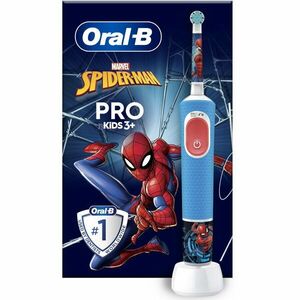 Periuta de dinti electrica Oral-B Pro Kids Spiderman pentru copii, Curatare 2D, 2 programe, 1 capat, 4 autocolante, Albastru imagine