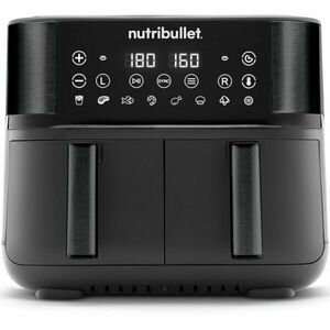 Friteuza dubla fara ulei Nutribullet Twin Drawer Air Fryer NBA081B, 2850 W, 2 sertare x 4L, 8 programe presetate, Afisaj digital, Negru imagine