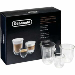 Set 6 pahare De’Longhi mix The Connoisseur Collection, 2x60ml, 2x190ml, 2x220ml, sticla termorezistenta, transparente, perete dublu imagine