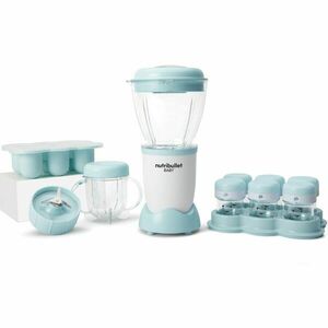 Blender Nutribullet Baby 200 W 0C22300026, 1 viteza, vas 0.9l, cupa mica 0.295l, 6 recipiente depozitare cu capac, tava silicon, Alb imagine