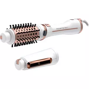 Perie rotativa cu aer cald Rowenta Brush Activ Ultimate Care CF9720F0, tehnologie Careful Heat, invelis quart ceramic si tehnologie Ionic Booster, design compact si ergonomic, 3 trepte de temperatura/viteza, concentrator pentru pre-uscare, Alb imagine