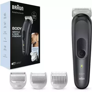 Aparat de ingrijire corporala Braun BG3340 cu Tehnologie Skinshield, 2 piepteni ficsi, 1 pieptene pentru zone sensibile, 1 incarcator, Negru/Gri imagine