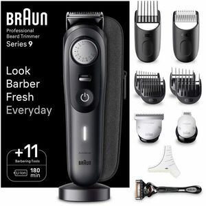 Aparat de tuns barba Braun Beard Trimmer BT9441, Wet&Dry, buton rotativ de precizie, 40 de setari pentru lungime, 3 capete, 4 piepteni, 1 aparat de ras Gillette, autonomie 180 minute, Trusa de calatorie, Negru imagine