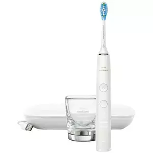 Periuta electrica sonica Philips Sonicare DiamondClean HX9911/27, 62000 miscari/minut, 4 moduri de curatare, 3 intensitati, conectivitate la aplicatie, senzor presiune, functie BrushSync, 1 cap de periere, toc de transport, pahar de incarcare, Alb imagine