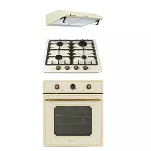 Set incorporabil cuptor electric, plita gaz si hota clasica Luna Retro Beige Studio Casa, 52 l, 6 functii, gratare fonta, 483 mc/h, 2 motoare, Crem imagine