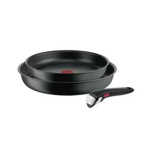 Set 2 tigai Ingenio Ultimate, TEFAL, aluminiu, maner detasabil, 24/28 cm (Negru) imagine