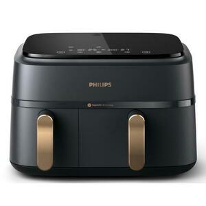 Friteuza cu aer cald dubla Philips NA352/00, 2750 W, 9 l, 1.5 kg, Control tactil (Negru/Auriu) imagine