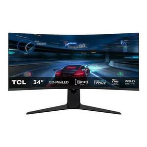 Monitor Gaming Curbat QD Mini-LED TCL 34R83Q, 34inch, UWQHD (3440x1440), 170Hz, 1ms, AMD FreeSync™ Premium, NVIDIA G-Sync™, HDR 1600, 1400 nits, Ambient light, Boxe, USB Type-C, Hub USB, 2x HDMI, Display Port, Jack, Pivot (Negru/Alb) imagine