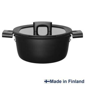 Oala cu capac, din aluminiu, antiaderenta, Fiskars Hard Face, 22 cm, 3.5 l (Negru) imagine