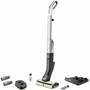 Mop Electric Karcher FC 4-4 Battery Set Cordless, 1.056-400.0, 7, 2 - 7, 4 - Max. 8, 4 V, 400 ml (apa curata), 200 ml (apa murdara), latime rola 30 cm, autonomie 30 min (max), Include baterie interschimbabila si incarcator rapid Duo, Alb/Negru imagine