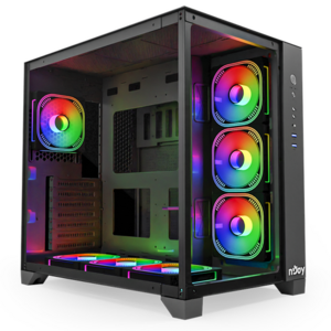 Carcasa nJoy Aura, ARGB, Middle Tower, ATX, 7 ventilatoare incluse, fara sursa, Negru imagine