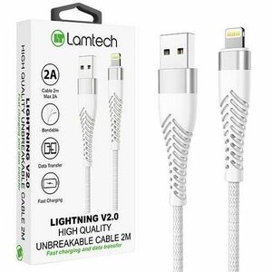 Cablu Date si Incarcare Lamtech, USB la Lightning, Incasabil, 2A, 2m, Argintiu imagine