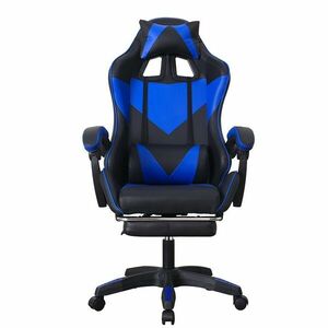 Scaun ergonomic de gaming, tetiera, suport retractabil picioare, sport lombar, inaltime reglabila, negru, albastru imagine