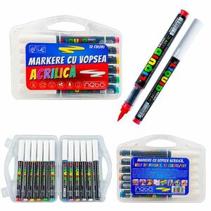 Marker vopsea acrilica, set 12 culori, varf tip pensula, pentru diferite suprafete imagine
