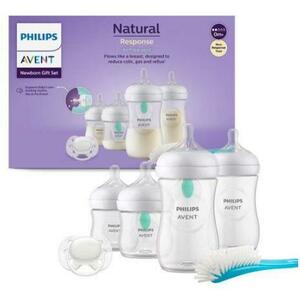 Set PHILIPS AVENT Natural Response SCD657/11: 2 biberoane 125ml + 2 biberoane 260ml + 2 dispozitive AirFree + suzeta + perie biberon, flux lent, 0 luni+ (Multicolor) imagine