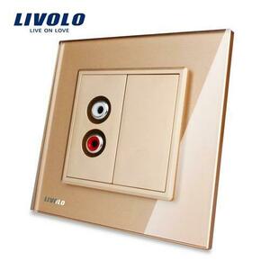 Priza simpla audio Livolo cu rama din sticla (Auriu) imagine