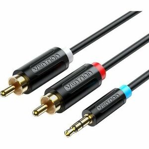 Cablu audio Vention, Jack 3.5mm (T) la 2 x RCA (T), 1m, conectori auriti, PVC (Negru) imagine
