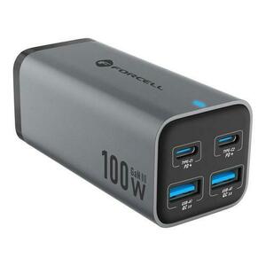 Incarcator Retea Forcell F-ENERGY GaN III VT-51, 100W, 5A, 2 x USB-A, 2 x USB-C, Gri imagine