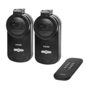 Set prize wireless Virone RS-2(GS), schuko, 2 prize, IP44, telecomanda, Negru imagine