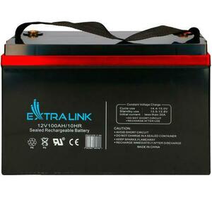 Baterie plumb-acid pentru UPS, Extralink, AGM, 12V, 100Ah, Fara intretinere, Pentru o sursa neintreruptibila, VRLA, Extern, Negru imagine
