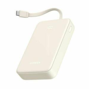 Acumulator extern Ugreen 20.000 mAh, 22.5W, USB-C, USB-A, cablu USB-C incorporat (Bej) imagine