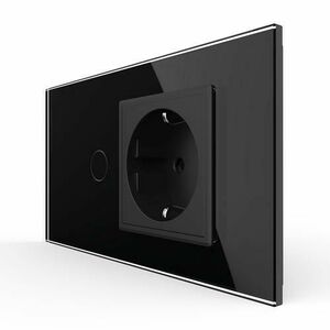 Intrerupator Simplu + Priza LIVOLO cu Rama Din Sticla, Standard Italian, 4M (Negru) imagine
