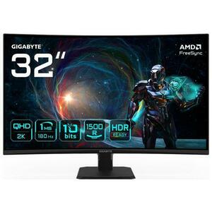Monitor Gaming VA LED Gigabyte 31.5inch GS32QCA, QHD (2560 x 1440), HDMI, DisplayPort, Ecran curbat, 180 Hz, 1 ms (Negru) imagine