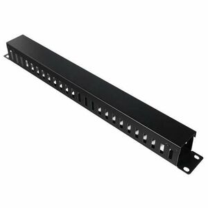 Panou gestionare cabluri SPACER, tip masca orizontala perforata, 19 inch, 1U, 1mm, Negru imagine