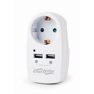 Priza GEMBIRD EG-ACU2-02, Schuko x 1, conectare prin Schuko (T), USB x 2, 10 A (Alb) imagine