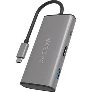 HUB USB Dviced DV300001, USB Type-C, 6-in-1, HDMI 4K, Cititor card SD (Gri) imagine