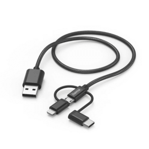 Cablu date 3 in 1 HAMA 201536, USB-A - MicroUSB/Lightning/USB-C, 1.5m (Negru) imagine