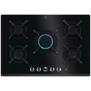 Plita incorporabila Electrolux KGG753753K, Gaz, 5 arzatoare, Aprindere electrica, Gratare fonta, Timer electronic, Conectivitate hota, 75 cm (Negru) imagine