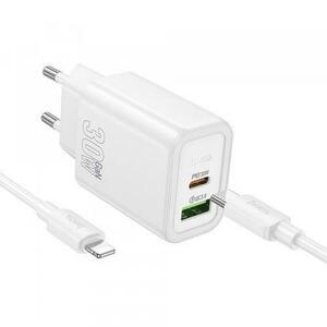 Incarcator Retea Cu Cablu Lightning HOCO N63, 30W, 3A, 1 x USB-A - 1 x USB-C (Alb) imagine