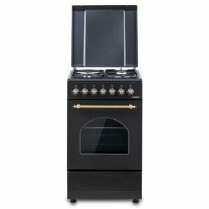 Aragaz Rustic SAMUS SR550EL3B1, Gaz+Electric, Aprindere electrica, 3 arzatoare gaz + 1 electric, Cuptor electric 48 l, 3 functii, Timer mecanic (Negru) imagine