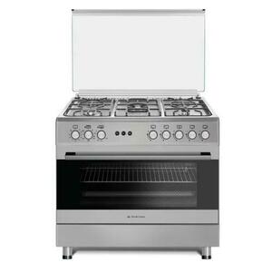 Aragaz Prato Inox Studio Casa, 5 zone de gatit, Gaz, Wok, Cuptor gaz, Rotisor, Timer mecanic, Grill electric, Gratar fonta, Aprindere electrica, Clasa energetica A, Inox, dubla ventilatie coacere, 90 cm (Inox) imagine
