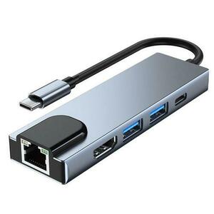Adaptor HUB aluminiu 5-in-1 Tech-Protect V3 USB Type-C - 2x USB 3.0, 1x USB Type-C, 1x HDMI, 1x RJ45, Gri imagine