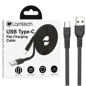 Cablu Date si Incarcare Lamtech, USB la Type-C, Plat, 3A, 1m, Negru imagine