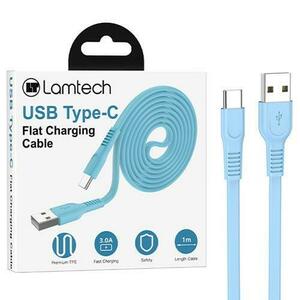 Cablu Date si Incarcare Lamtech, USB la Type-C, Plat, 3A, 1m, Albastru imagine