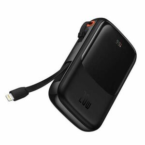 Acumulator extern Baseus Qpow Pro, Overseas Edition, 10000mAh, 20W, Cablu Lightning incorporat, 1xUSB, 1xUSB-C, 1xUSB Lightning, QC, PD, FCP, SCP, Display, Cablu USB la USB-C inclus (Negru) imagine