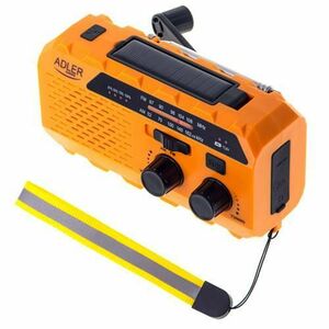 Radio solar cu manivela dinam Adler AD 1197, Acumulator 1200 mAh, Autonomie 8 ore, Lanterna, USB, Alarma SOS (Portocaliu) imagine