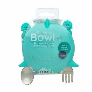 Castronel silicon cu capac si tacamuri Melii rechin, 350 ml imagine