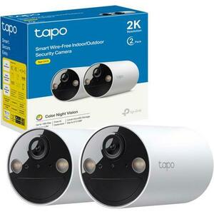 Set 2 camere de supraveghere TP-Link Tapo C410, 3MP, 2K 2304x1296, Color Night Vision, detectie smart, Two-Way Audio, alarma luminoasa si sonora, acumulator, montare fara cabluri, IP65 (Alb) imagine