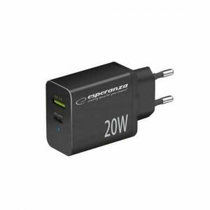 Incarcator de retea Esperanza EZC105K, Usb-C PD 20W, Usb-A QC 3.0, Negru imagine